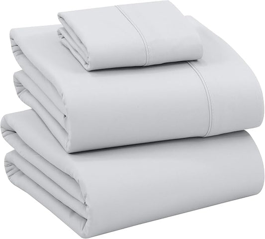 RUVANTI 100% Cotton Twin Sheets Set, 3 Pieces, Soft & Breathable Percale Weave Bedding, Deep Pocket 16", Hotel Standard, Crisp Cool Feel, Durable, Perfect Dyed Bed Sheet, Quiet Gray