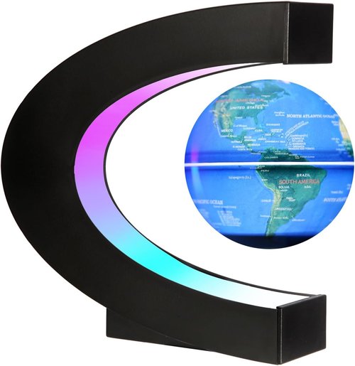 Gresus Magnetic Levitation Floating Globe - LED Illuminated World Map with C Shape Base | Perfect Gift for Home or Office