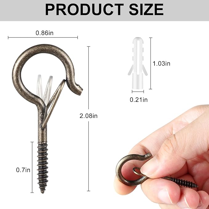 FSAH 35 PCS Screw-in Hooks for Outdoor String Lights, Q Hangers Hooks Outdoor for Outside, Swivel Hanging Basket Patio Light Hooks with Safe Buckle Screw in Planter Eye Hook for Wall Ceiling, Copper