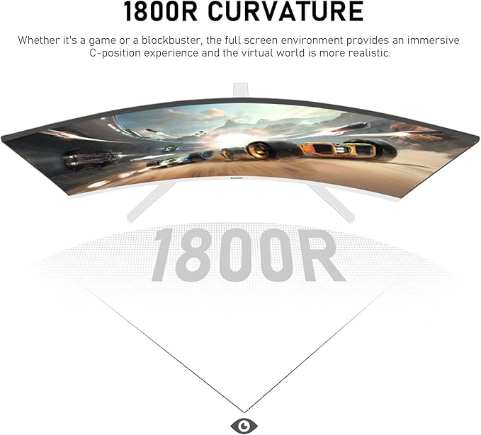Gawfolk 27 Inch PC Computer Screen,1800R Curved Gaming 280Hz Monitors, FHD 1080p 1ms, Freesync, 98% sRGB,178 ° Angle View HDMI2.0、DisplayPort, Compatible with Wall-Mounted 100 * 100MM-White