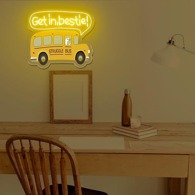Struggle Bus Neon sign, Funny neon sign USB Powered Dimmable LED Sign for Wall Decor, Gothic Wall Decor Funny Sign Led Signs, Bus Sign for Children's Bedroom Wall, Halloween Home Decor