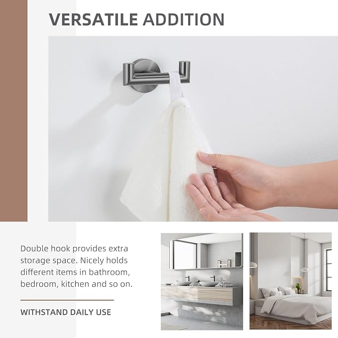 Angle Simple Double Towel Hook, SUS304 Stainless Steel Bathroom Robe Hook for Wall, Hand Towel Holder, Gunmetal Gray