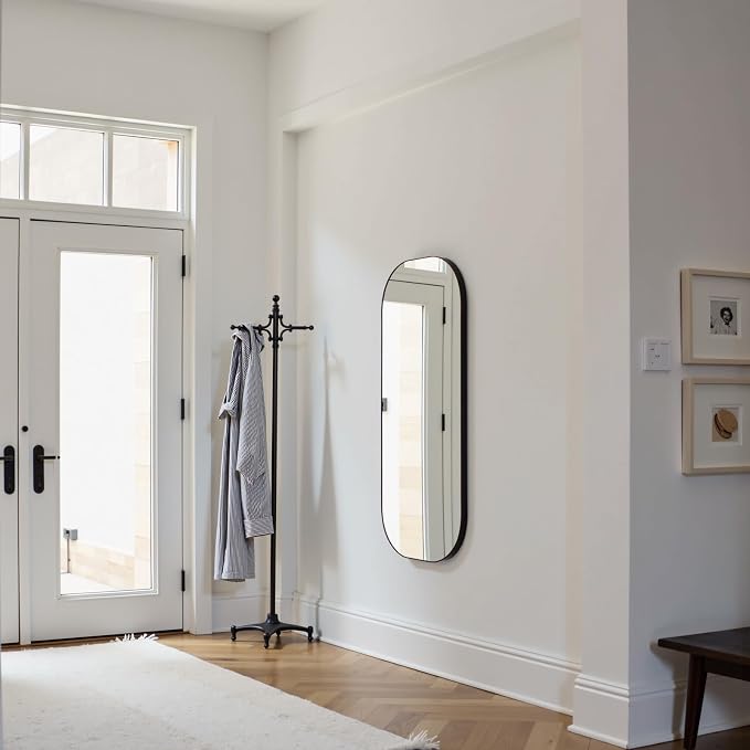 Oval Full Length Mirror 18"x47" Long Wall Mirror for Bathroom Black Oval Full Body Floor Mirror Leaning Against for Dressing Living Room Bedroom Entryway