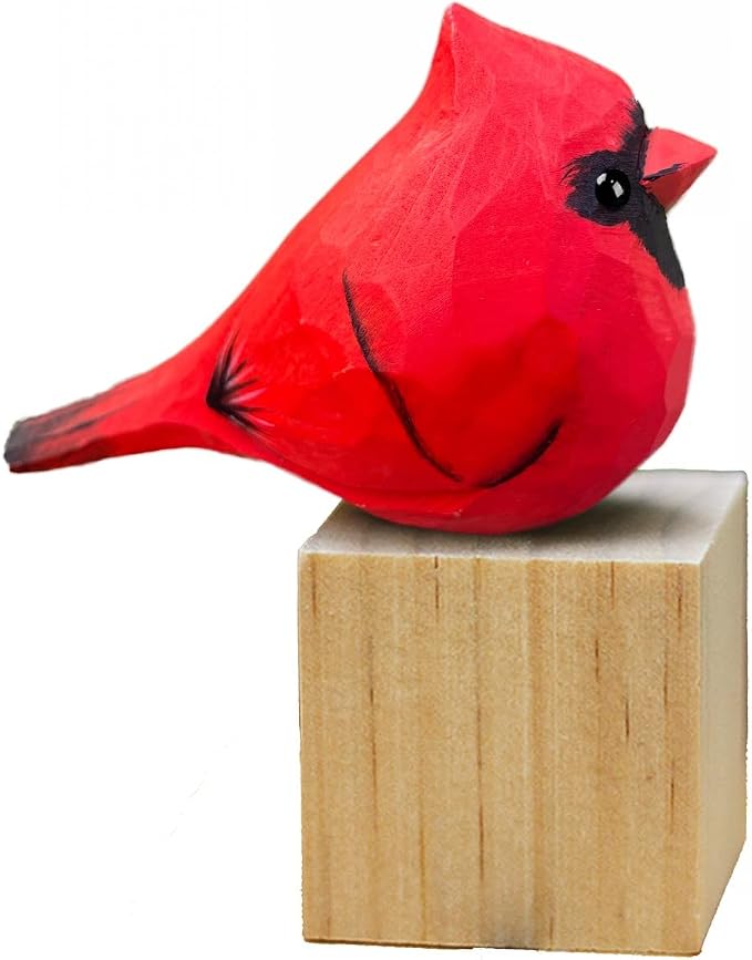 Hand Carved Painted Bird Statues - Wooden Cardinals for Home Decor, Housewarming, Birthday, Christmas