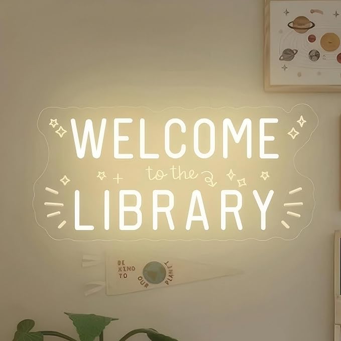 Welcome to the library neon sign, Classroom Door Hanger, teacher Christmas Gift, Bedroom neon sign, Classroom Decor, Reading Corner Decoration, Teacher Office Decor, Opening Season Theme Party Props