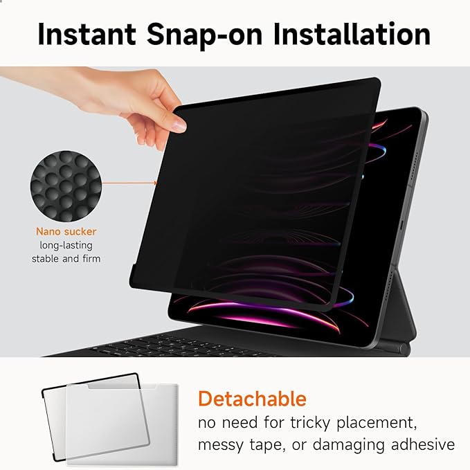 Mamol Upgrade 360° Privacy Screen Protector for Apple iPad Pro 13 inch 7th M4 2024/ 8th M5 2025, Magicsuction 4-Way Anti Spy Glare Blue Light Filter, High Sensitive/Bubble Free/Reusable