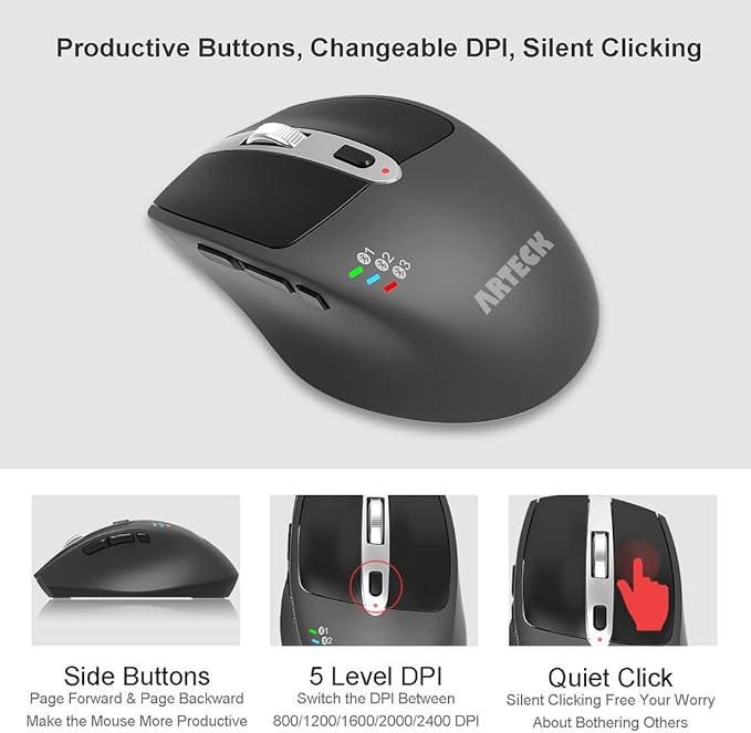 Arteck Universal Multi-Device Bluetooth Keyboard and Mouse Full Size Wireless Bluetooth Keyboard and Ergonomic Mouse Set for Windows, iOS, Android, Computer Desktop PC Laptop iPad Tablet Smartphone