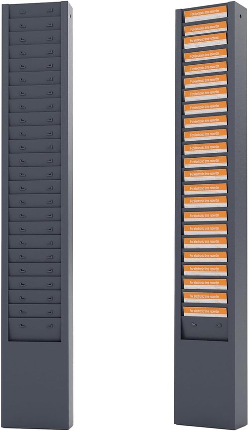 OSKIE Metal Time Card Rack - 25-Pocket Wall-Mountable Organizer | Vertical Design in Powder Gray-Blue, 2x5x30 Inches
