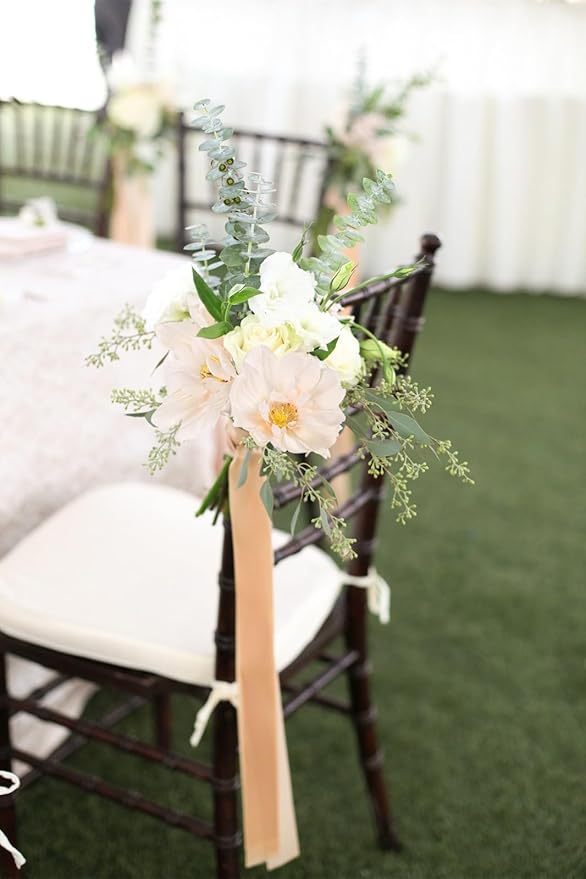 INSUNX 5 Bouquet Cosmos Artificial Flowers Champagne Fake Daisy Flowers 15Pcs Faux Wildflowers Silk Flowers for Wedding Garden Home Party Table Centerpieces Cake Decor (Champagne)