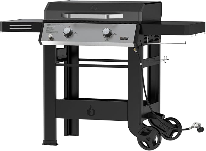 ONLYFIRE GRILLS Heavy Duty Propane Gas Griddle with Grill Cover, Premium 2-Burner Flat Top Gas Griddle with 518 sq.in Cooking Area, Foldable Side Tables, for Outdoor Patio Backyard BBQ Party, GS351