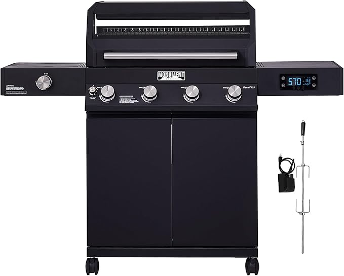 Monument Grills 4-Burner Liquid Propane Gas Smart bbq Grill Denali 425 with Stainless Steel Rotisserie Kit(2 Items)
