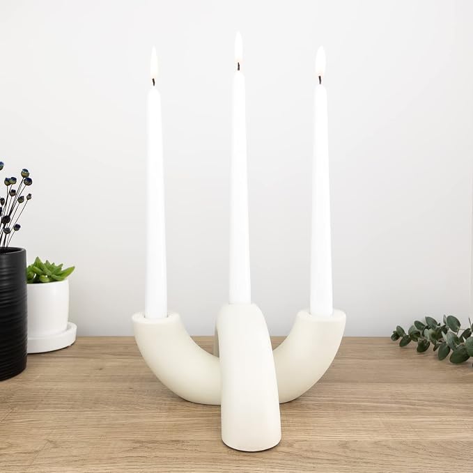 Taper Candle Holders Set - Modern Candle Stick Holders - Ceramic Table Decor, Centerpiece, & Decorative Candle Holders for Candlesticks - Candelabra for Candle Sticks Holder Decor (Ivory White)