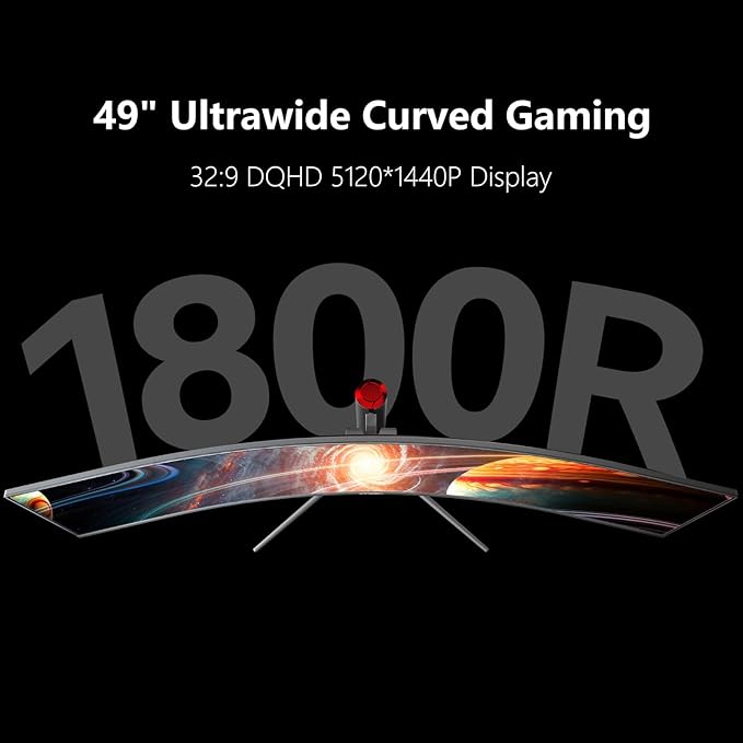 INNOCN 49" Curved Monitor Ultrawide Gaming 5K2K 120Hz 32:9 QHD 5120 x 1440P Computer Monitor, R1800, 99% sRGB, HDR400, USB Type C, DisplayPort, HDMI, Built-in Speakers, Height/Tilt Adjustable - 49C1R