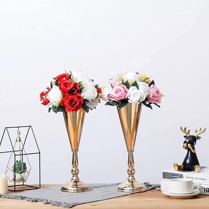 Flower Vases for Centerpieces, 14.56in Gold Wedding Centerpieces for Tables, 2Pcs Metal Flower Arrangements Stand for Wedding Aisle Birthday Party Event Decor