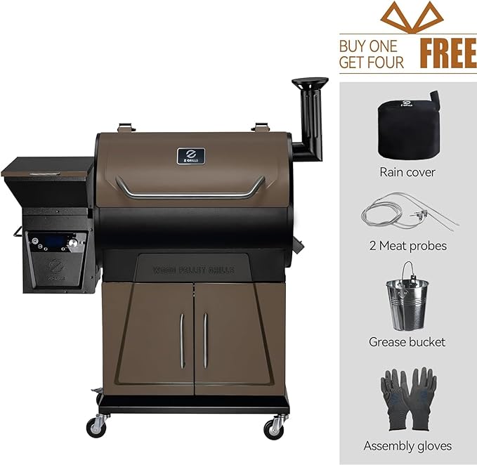 Z GRILLS 2025 Pellet Grill & Smoker with PID 3.0 Controller, Dual-walled Insulation, Meat Probes, Huge Storage, Hopper Clean-out including Grill Cover and More