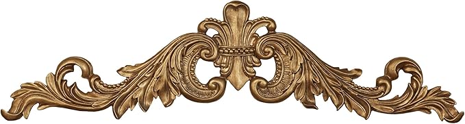 Salvatar Wall Art Topper | Large, Wide Doorway Design | Antique Aged Gold Metallic Finish | Openwork Acanthus Leaf Scrolls with Ornate Fleur De Lis | Hang Alone or Above A Door, Window, or Artwork
