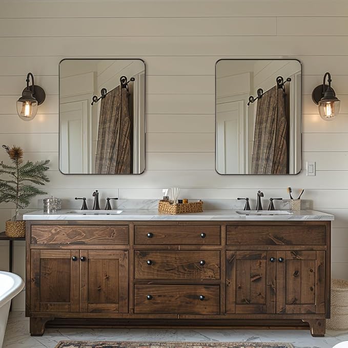 ANDY STAR Wall Mirror for Bathroom, 22" X 30" Bronze Bathroom Mirror with Stainless Steel Metal Frame Rounded Corner 1’’ Deep Set Design