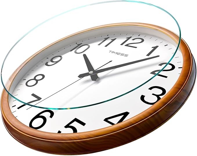 TIMESS Wall Clock, Classic Wood Style Finish, 18 Inch Non-Ticking Silent Battery Operated Analog Clock, Ideal Retro Decor for Home, Bedroom, Living Room, Kitchen, Bathroom, Office(Wood Yellow)