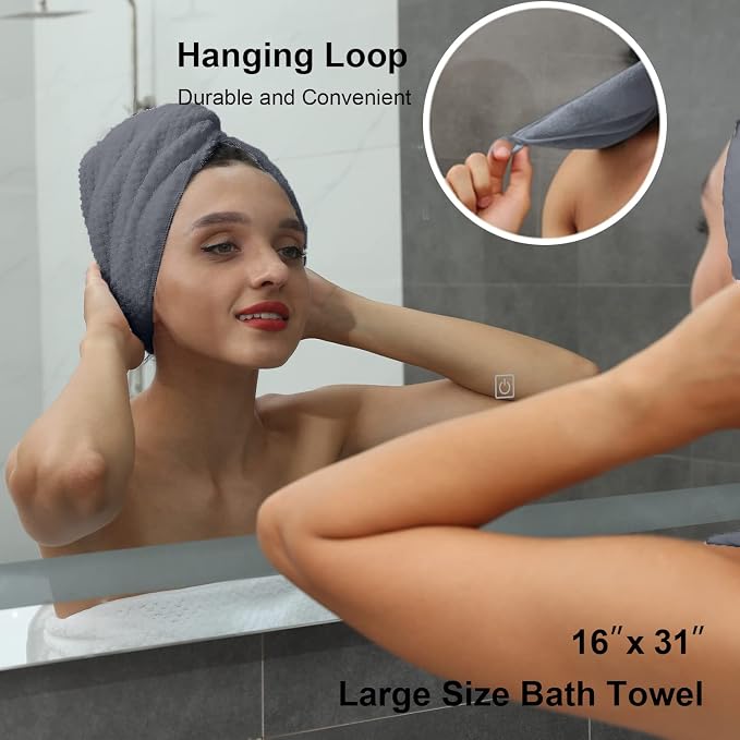 2 Pcs Gray Hand Towel Set 16"x31" Soft Highly Absorbent Quick Dry Bathroom Towels Polyester Plush Towels Set Woven Towels for Bathroom Kitchen Hotel Spa Gym
