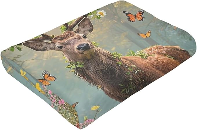 Forest Deer Blanket Hunting Elk Throw Blanket Wildlife Soft Cozy Fleece Fuzzy Stuffed Plush Flannel Gifts for Girls Women Boys Kids Adults 50"X60"