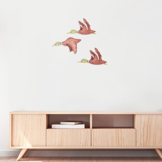 CATIEBYE 3pcs Wooden Bird Wall Decor Set Vintage Flying Bird Wall Sculpture Natural Wood for Living Room Home Decoration