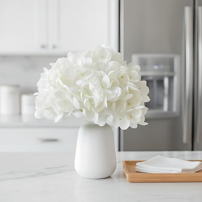 3pcs Hydrangea Artificial Flowers, 21" Real Touch Silk Faux Hydrangeas Flowers Lifelike Fake Hydrangea for Wedding Bouquets,Home Decor&Party Centerpieces (White)