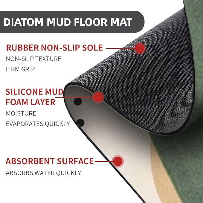 Diatomaceous Earth Bath Mat,Abstract Art Leaf Sun Non-Slip Volume Super Absorbent Fast Drying for Bathroom Kitchen Door mat,Eco-Friendly Easy to Clean 20×31Inch (50 * 80cm)