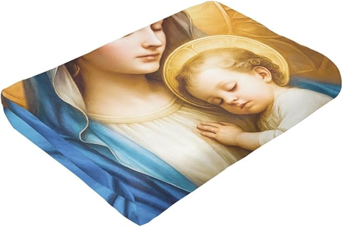 Virgin Mary Blanket Mother of God Throw Blanket Catholic Religious Soft Cozy Fleece Fuzzy Christian Stuffed Plush God Faith Flannel Gifts for Girls Women Boys Kids Adults 50"X60"