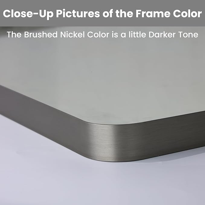 LOAAO 60X36 Inch Brushed Nickel Bathroom Mirror, Rounded Rectangle Silver Metal Frame Mirror, Brushed Nickel, Anti-Rust, Shatter Proof, Hangs Horizontally or Vertically