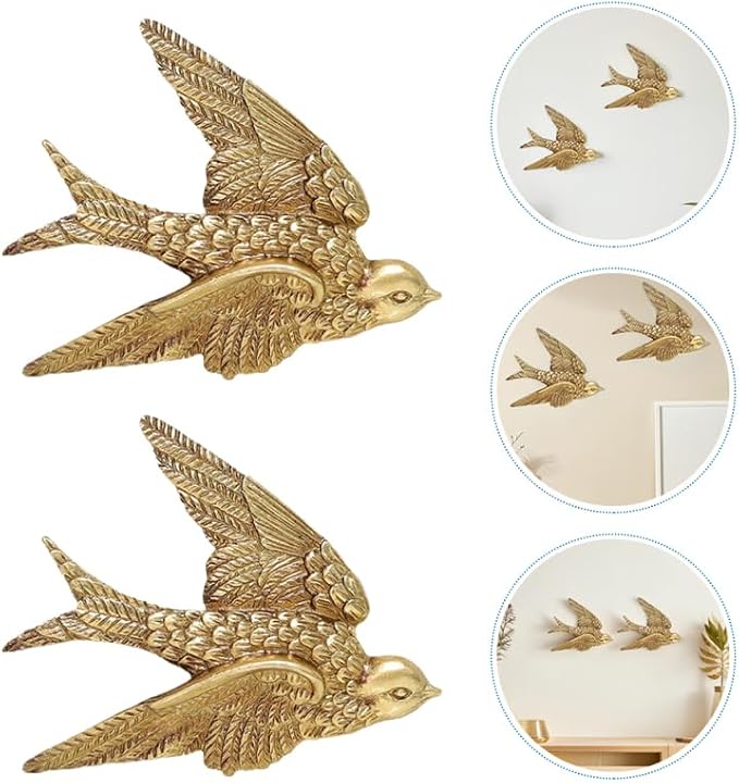 Garneck 2Pcs Vintage Bird Wall Art Decor : 4.9'' Resin Flying Bird Wall Sculpture 3D Antique Animal Figure Set for Living Room Bedroom Home Office Garden Indoor Outdoor