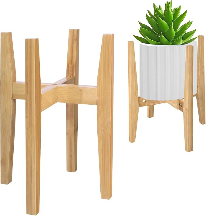 Rnined Plant Stand Indoor, Bamboo Plant Shelf, Adjustable Corner Plants Flower Holders Single Floor Plant Stand, Fits 8 to 12 Inches Pots,(Pot & Plant Not Included)(Nature)