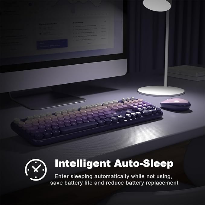 Wireless Keyboard and Mouse Combo, MOWUX Colorful Computer Full Size 2.4G Plug and Play Wireless Typewriter Keyboard and Mouse Set for Computer, Desktop, PC (Purple Gradient)