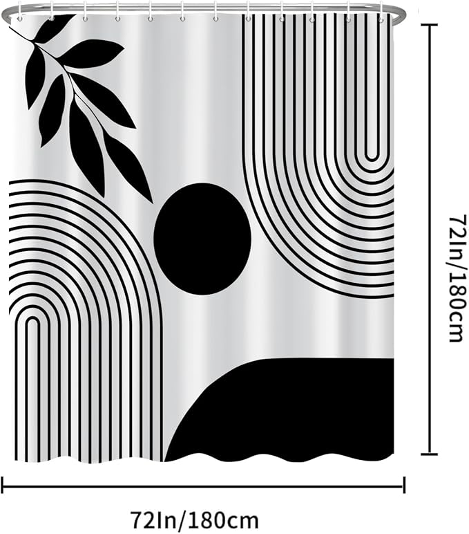 Boho Shower Curtain Mid Century Modern Shower Curtains for Bathroom Black and White Geometric Minimalist Abstract Bohemian Waterproof Fabric Bathroom Shower Curtain Set 72x72 Inch