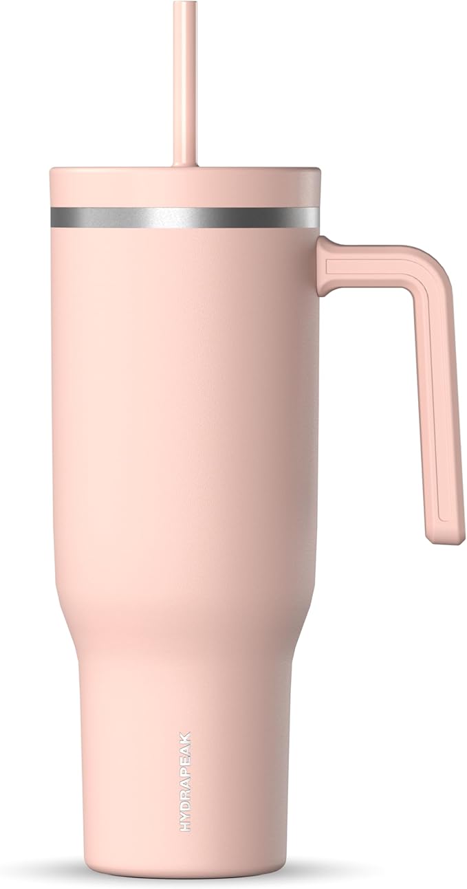 Hydrapeak Voyager 40 Oz Stainless Steel Tumbler with Handle, Insulated Water Bottle With Straw & Lid, Cupholder Friendly Reusable Travel Mug (Peony)