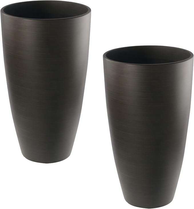 2 Packs 21 inch Tall Planter, Indoor Outdoor Round Planter for Porch, Large Plant Pot with Drainage Hole for Home Garden Front Door, Modern Decorative Pots for Plants (Dark Brown)