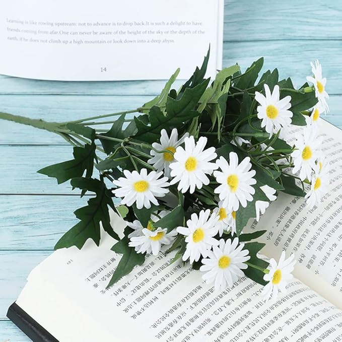 4 PCS Artificial Silk Daisy Flower Bouquet for Home Table Centerpieces Arrangement Decoration, White