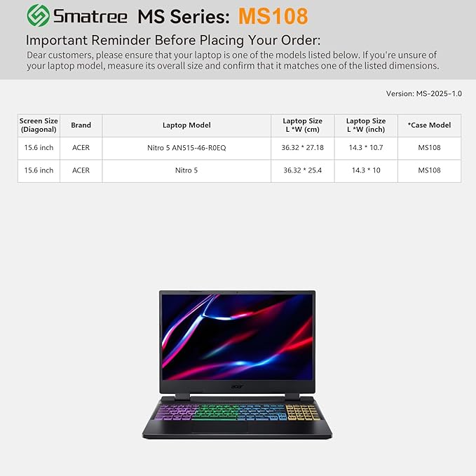 Smatree MS108 Hard EVA Protective Sleeve Case with Stand Compatible for 15.6 inch Acer Nitro 5 Gaming Laptop