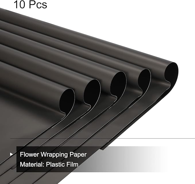 MECCANIXITY 10 Pcs Double Sided Color Flower Wrapping Paper Black 22.8"x22.8" Waterproof for Florist Bouquet Supplies, DIY Crafts, Gift Box Packaging