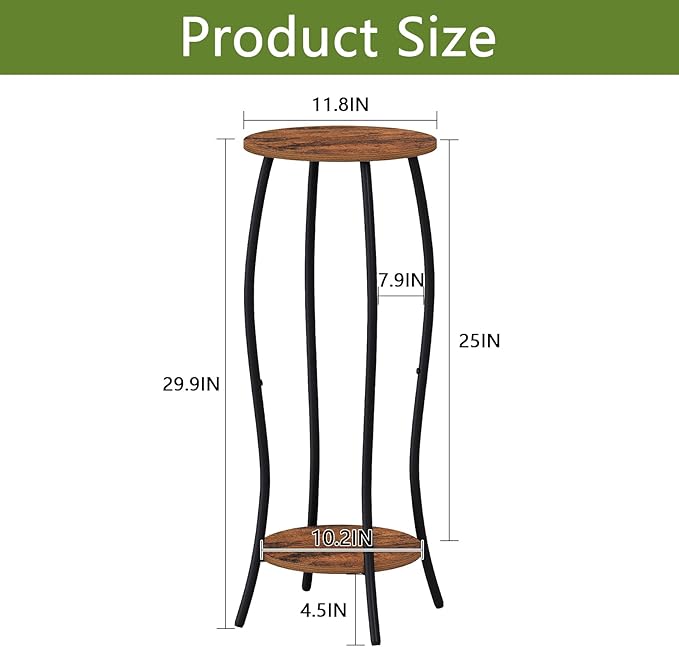 YINMIT Plant Stand Indoor, Tall Plant Stand, 2 Tier Plant Shelf Holder, Metal 4-Leg Corner Plant Stand for Indoor Plants, Wood Round Flower Stand for Living Room Balcony Garden, Retro
