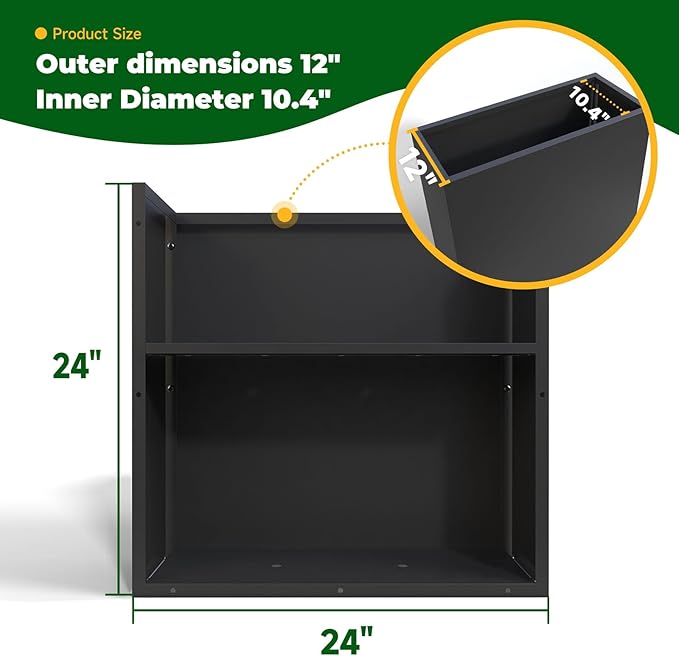 Galvanized Steel Metallic Heavy Planter for Outdoor Plants 24" x 12" x 24" Metal Rectangular Outdoor Planter Box Spliced Flower Box with Partitions for Outside,Indoor,Garden (Black, 24*12*24)