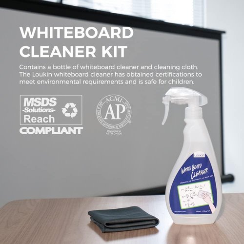 Loukin Non-Toxic Whiteboard Cleaner - Low-Odor Dry Erase Spray with Cloth | 17 fl oz for Stubborn Marks