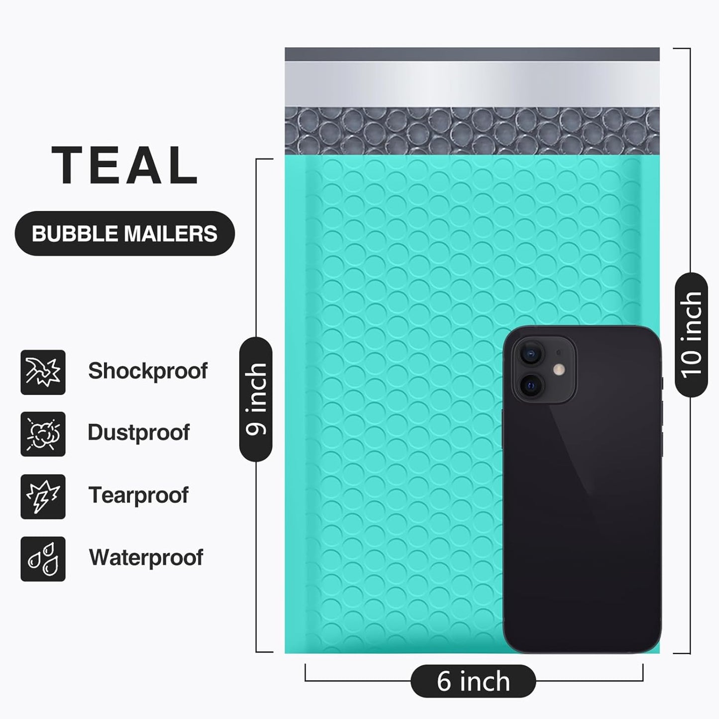 UCGOU Bubble Mailers - Waterproof Teal Poly Padded Envelopes | 6x10 Inch, 100 Pack for Small Business Shipping