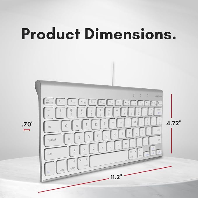 Macally Wired Keyboard for Mac | Compatible Apple Keyboard (78 Keys, Plug and Play USB) Compatible with MacBook Pro/Air, iMac, Mac mini/Pro, Laptop, Computer Desktop