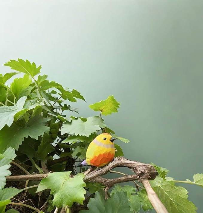 Handmade Wooden Leiothrix Figurines- Hand-Carved Colorful Lovebird Statues - Solid Wood Bird Sculptures for Home Decor, Wedding Anniversary & Bird Lover Gifts