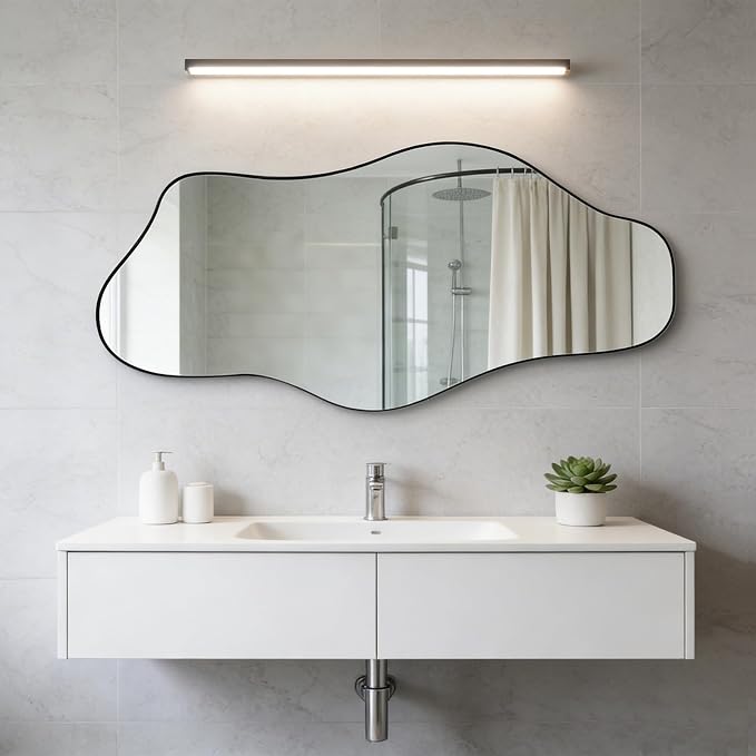 Irregular Wall Mirror, 47.2"x24" Asymmetrical Tempered Glass Mirror, Frameless Organic Shaped Mirrors for Entryway Bedroom Living Room Bathroom, Horizontal or Vertical Hanging