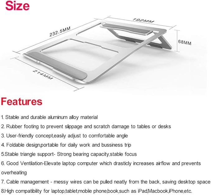 Soke-Six Laptop Stand,Aluminum Portable Foldable Laptop Support Stand Holder Desk Table Mobile Phone Stand for iPad MacBook Pro Air Notebook