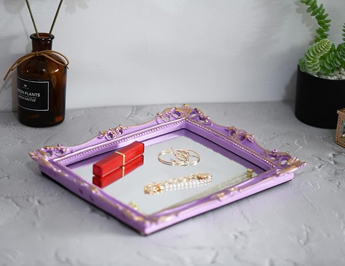Funerom Vintage 11 x 9.5 inch Decorative Mirror, Wall Mounted & Tabletop Makeup Mirror ，Square (Lilac Purple)