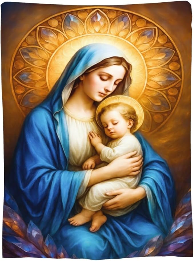 Virgin Mary Blanket Mother of God Throw Blanket Catholic Religious Soft Cozy Fleece Fuzzy Christian Stuffed Plush God Faith Flannel Gifts for Girls Women Boys Kids Adults 40''x50''