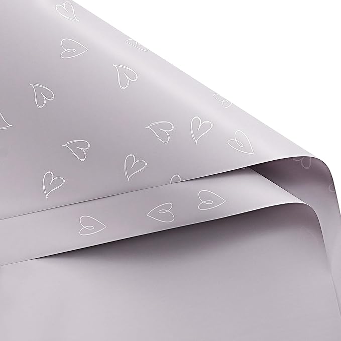 WRAPAHOLIC 20 Sheets Flower Wrapping Paper - 22.8 x 22.8 inch Grey Purple Love Design Water-Resistant Floral Bouquet Wrapping Paper, Florist Supplies Packaging for Wedding Birthday Gift DIY