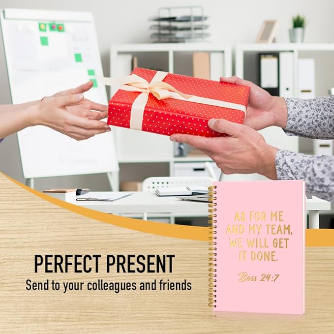Msticey As For Me And My Team We Will Get It Done 160 Blank Pages Pink Gold Hardcover Spiral Notebook, Appreciation Gifts for Women Manager Supervisor Leader Coworker Colleague, Funny Boss Day Gifts